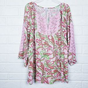 Crown & Ivy Crochet Peasant TopSz M